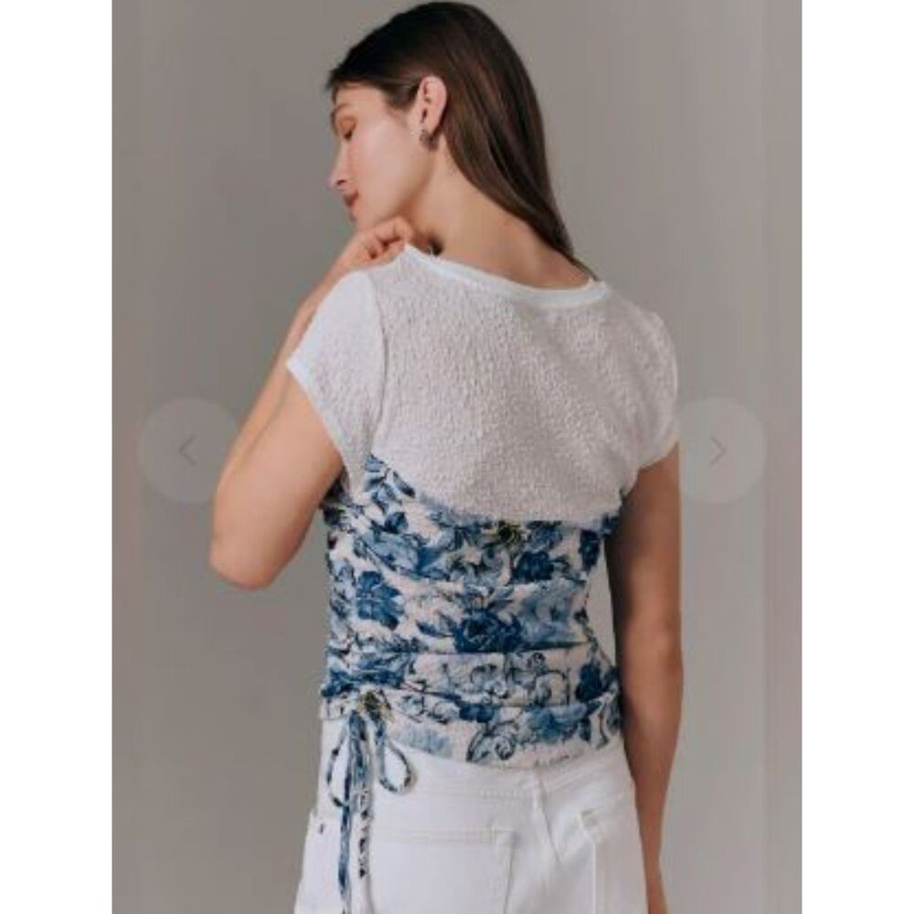 Anthropologie Women's Maeve Ruched Corset Short-Sleeve Top XXS NWT 78